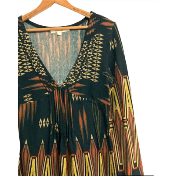 HUNTER Green & Gold Pattern V Neck Dress - Large - Picture 3 of 7